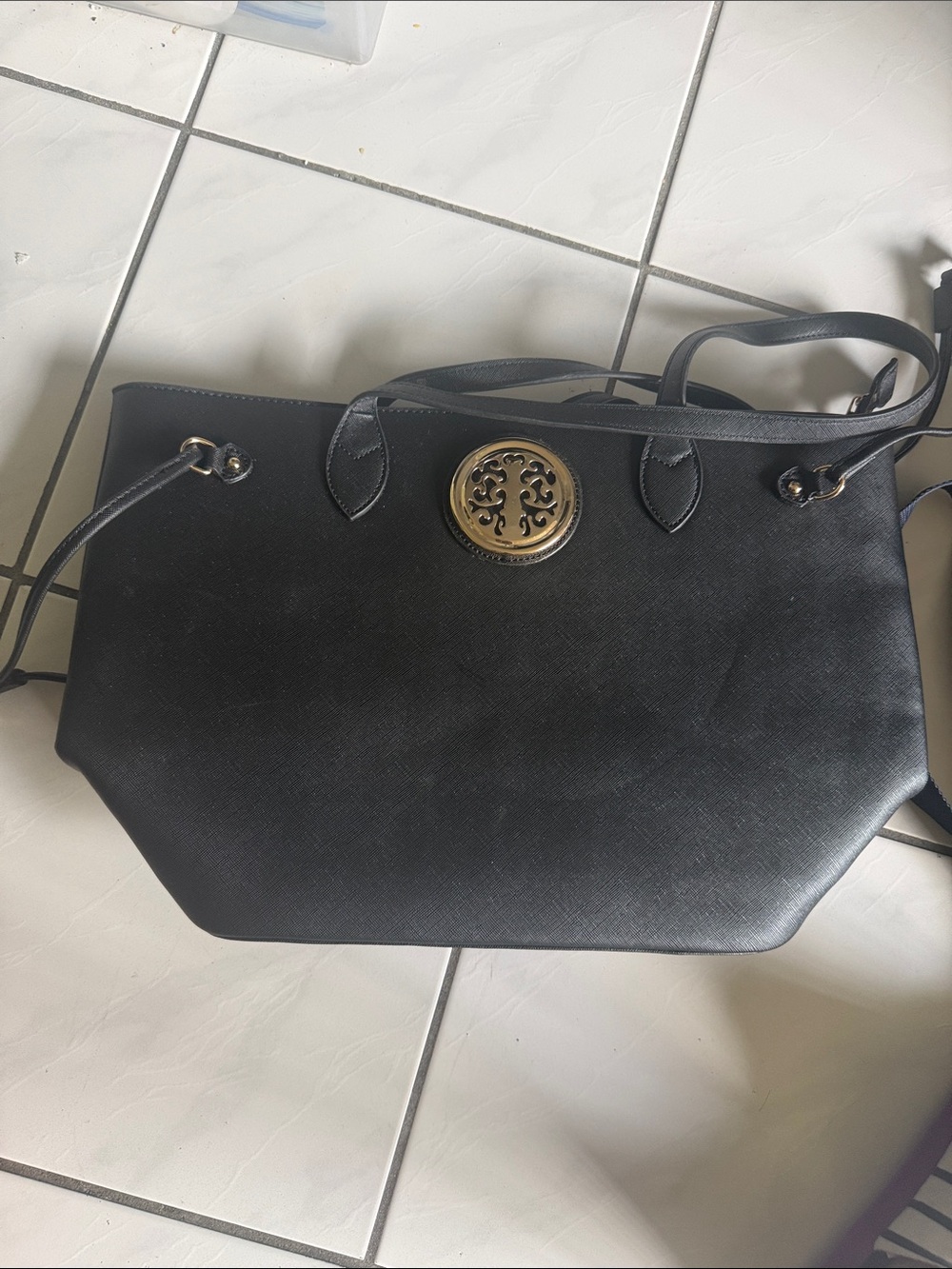 Tory Burch Inspired Black Tote with Gold Emblem